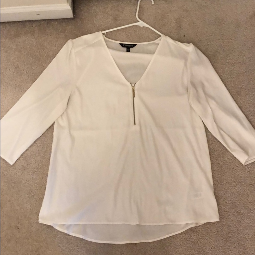 White, flowy dress top with gold zipper